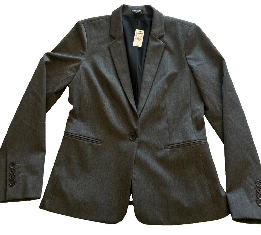 NWT EXPRESS Women’s One Button‎ Blazer Charcoal Gray Fitted Lined Career Size 10